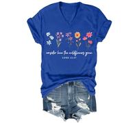 Consider How The Wildflowers Grow - Camiseta vintage con estampado floral para mujer, camiseta con versículo bíblico de fe cristiana, Azul Zafiro, L