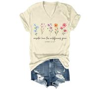Consider How The Wildflowers Grow - Camiseta vintage con estampado floral para mujer, camiseta con versículo bíblico de fe cristiana, Amarillo cremoso, S