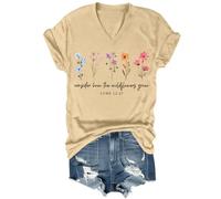 Consider How The Wildflowers Grow - Camiseta vintage con estampado floral para mujer, camiseta con versículo bíblico de fe cristiana, caqui, M