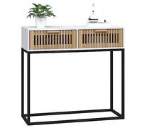 Consola blanca 80 x 30 x 75 cm madera multicapa y hierro | 2 cajones con patas de metal estilo escandinavo para pasillo o recibidor