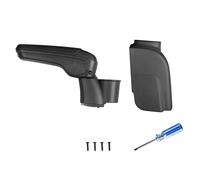 Consola central negra con reposabrazos, caja de almacenamiento y accesorios interiores