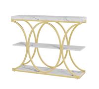 Consola de entrada escandinava de madera, mesa de entrada con 2 estantes de almacenamiento, marco metálico, mueble de entrada, mesa auxiliar, punta de sofá, para entrada, salón, pasillo, 100 x 80 x 30