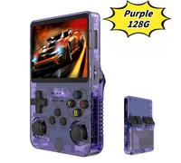 Consola de juegos portátil de código abierto R36S, pantalla grande, gran memoria, batería de gran capacidad, color morado, 128 GB.