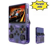 Consola de juegos portátil de código abierto R36S, pantalla grande, gran memoria, batería de gran capacidad, color morado, 64 GB.