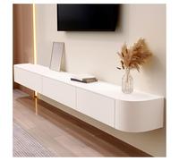 Consola de madera blanca para TV con cajones y estante flotante, centro de entretenimiento para sala de estar, mesa de TV con almacenamiento largo en 3 longitudes