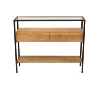 Consola de madera maciza de mango y tablero de cristal con 2 cajones 100 cm SITA
