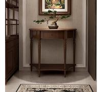 Consola de media luna, consola de madera maciza, consola con cajones, mesa de sofá semicircular, decoración de recibidor y recibidor, consola estrecha, mesa decorativa.(Dark Walnut,31.5x13.8x31.5in)