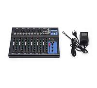 Consola de Mezclas de Audio de 7 Canales, Mezcladora, Amplificador, Mini Mezclador de Audio con USB Bluetooth, Alimentación Fantasma, 48 V, para Streaming Estéreo