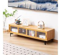 Consola de TV de bambú con puertas correderas, mueble de TV para televisores de 70 pulgadas, soporte moderno para sala de estar, color de tronco, 160 cm de ancho