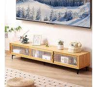 Consola de TV de bambú con puertas correderas para televisores de hasta 70 pulgadas, elegante mueble de TV y soporte para sala de estar de 160 cm (3 puertas)