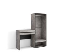 Consola entrada, mueble con cajón, 130x35x145cm, recibidor, vestidor abierto, estilo moderno, cemento