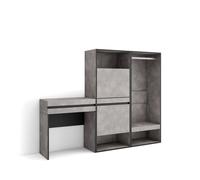 Consola entrada, mueble con cajón, 190x35x145cm, recibidor, zapatero, vestidor abierto, estilo moderno, cemento