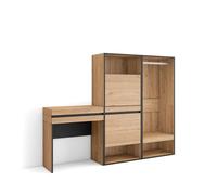 Consola entrada, mueble con cajón, 190x35x145cm, recibidor, zapatero, vestidor abierto, estilo moderno, roble