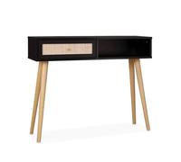 Consola estilo escandinavo de caña, 100cm, boheme, negro, 100x29x81 cm