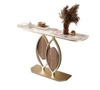 Consola Estrecha Estilo Italiano Mesa Consola con Tablero de Piedra y Doble Bandeja Inferior Gruesa, Mesa Auxiliar para Entrada, Pasillo, Sala u Oficina(Gold,100 * 30 * 80cm)