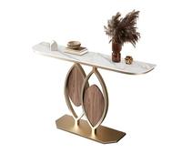 Consola Estrecha Estilo Italiano Mesa Consola con Tablero de Piedra y Doble Bandeja Inferior Gruesa, Mesa Auxiliar para Entrada, Pasillo, Sala u Oficina(Gold1,80 * 30 * 80cm)
