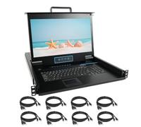 Consola KVM de montaje en rack de 1U, conmutación sin costuras, sin pantalla en blanco, teclado de monitor LCD 1080P de 17.3 pulgadas y interruptor KVM HDMI de 8 puertos para rack de 19 pulgadas