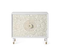 Consola Madera - Recibidor Entrada - Mueble Entrada - Madera de mango - Puertas Talladas a Mano con Interior Compartimentado - Mueble Auxiliar - Blanco Envejecido - 77 x 90 x 35 cm - Colección Bali