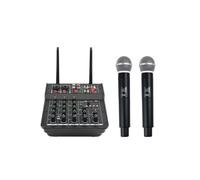 Consola Mezcladora de DJ de 4 Canales con Micrófono Dual Inalámbrico y Control de Audio Bidireccional para Escenarios de Karaoke en Casa.