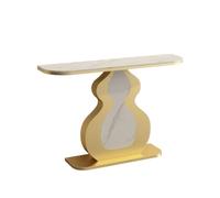 Consola Moderna de Piedra Sinterizada, Elegante Mesa de Entrada con Base Artística en Forma de Calabaza de Botella, Mesa Auxiliar Estrecha Decorativa para Pasillo, Entrada y Salón(White+Gold,150cm)