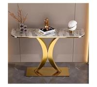 Consola Moderna Mesa De Entrada Ligera Y Lujosa De Losa De Roca Mesa De Sofá Estrecha Y Larga Con Estructura Metálica Geométrica Mesa Auxiliar Para Sala De Estar, Recibidor Y Recibidor(Gold-B,150x30x8