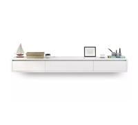 Consola multimedia montada en la pared para televisores de 55 a 86 pulgadas, soporte flotante de madera para TV con gran almacenamiento para sala de estar y oficina, elegante estante blanco para