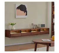 Consola multimedia Mueble de TV flotante de madera de nogal, mueble de TV montado en la pared con 4 puertas, consola multimedia de entretenimiento moderna, estante de almacenamiento grande debajo del
