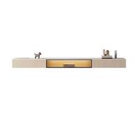 Consola multimedia Soporte flotante for TV, consola de TV montada en la pared con tablero de pizarra, puerta de vidrio y cajones de almacenamiento, moderno centro de entretenimiento flotante con luz L