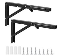 Consola plegable, bisagras para cargas pesadas, plegable, soporte de estante angular, ángulo de plegado de hierro de 90 grados, ángulo plegable para el hogar, cocina, oficina, mesa, pared, color negro
