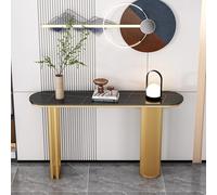 Consola Recibidor Estrecha Lujo Ligero Nórdico Pizarra Mesa Entrada Recibidor con Estructura de Hierro Dorado Mesa de Centro Esquinas Redondeadas para Entrada, Salón, Pasillo(Black,120 * 30 * 80cm)
