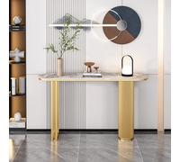Consola Recibidor Estrecha Lujo Ligero Nórdico Pizarra Mesa Entrada Recibidor con Estructura de Hierro Dorado Mesa de Centro Esquinas Redondeadas para Entrada, Salón, Pasillo(Beige,100 * 30 * 80cm)
