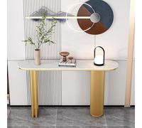 Consola Recibidor Estrecha Lujo Ligero Nórdico Pizarra Mesa Entrada Recibidor con Estructura de Hierro Dorado Mesa de Centro Esquinas Redondeadas para Entrada, Salón, Pasillo(White,140 * 30 * 80cm)