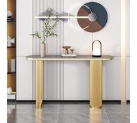 Consola Recibidor Estrecha Lujo Ligero Nórdico Pizarra Mesa Entrada Recibidor con Estructura de Hierro Dorado Mesa de Centro Esquinas Redondeadas para Entrada, Salón, Pasillo(Gray,140 * 30 * 80cm)
