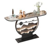 Consola Recibidor Estrecha Negra Lujosa Luz Tablero de Piedra Mesa de Recibidor con Una Tira de Luz Cálida Inteligente Mesa de Sofá para Entrada, Salón, Pasillo(140x30x80cm)