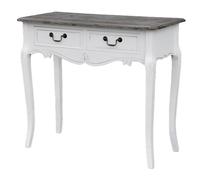 Consola rimini white, de color blanco y marrón, de estilo rústico francés, mide 78x90x40 cm y tiene 2 cajones