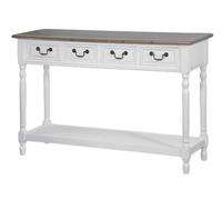 Consola rimini white, de color blanco y marrón, de estilo rústico francés, mide 79x122x41 cm y tiene 4 cajones y 1 estante.
