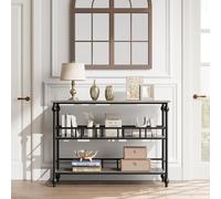 Consola Rústica De 3 Niveles, Mesa Estrecha Para Sofá Con Estantes De Almacenamiento, Mueble Moderno Para Entrada o Pasillo, 109 cm De Largo, Diseño Delgado Para Sala De Estar o Detrás Del Sofá