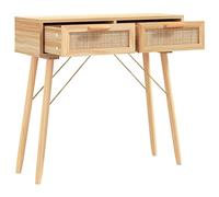 Consola Table Brown 80x30x75 Pine Wood 2 Drawers | Madera multicapa, ratán natural, diseño escandinavo, fijación a la pared incluida