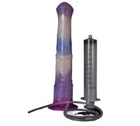 Consolador anal animal extralargo 28,5 cm Squirt único Spray de esperma Pene funcional Masajeador de próstata Masturbación Tapón anal Butt Plug Punto G Réplica de pene Juguete sexual(Weißlila)