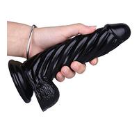 Consolador anal XXL Consolador gigante con líneas en espiral y testículos elevados Réplica de pene real con potentes ventosas, apto para en el ano, juguete unisex(Black)