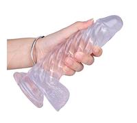 Consolador anal XXL Consolador gigante con líneas en espiral y testículos elevados Réplica de pene real con potentes ventosas, apto para en el ano, juguete unisex(Clear)