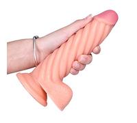 Consolador anal XXL Consolador gigante con líneas en espiral y testículos elevados Réplica de pene real con potentes ventosas, apto para en el ano, juguete unisex(Flesh)