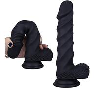 Consolador anal XXL Consolador gigante Material de seguridad de silicona negra, eje en espiral, con testículos ásperos, réplica de pene real, adecuado para