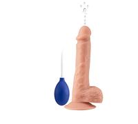 Consolador con función de pulverización - Realización realista del pene de 21 cm - venas naturales de material suave y testículos pronunciados - con ventosa para cinturón o arnés - consolador