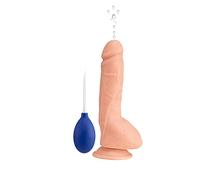 Consolador con función de pulverización - Realización realista del pene de 23 cm - venas naturales de material suave y testículos pronunciados - con ventosa para cinturón o arnés - consolador