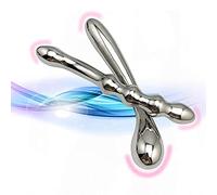 Consolador de doble cabeza de acero inoxidable, tapón anal de metal, estimulador de punto G de próstata, masaje vaginal, masturbación erótica, juguete anal para hombres(Perlen Ziehen)
