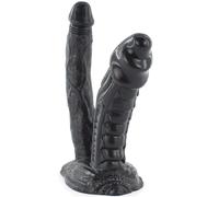 Consolador doble, consolador anal, tapón anal hecho de material de PVC suave, diseño de ventosa fuerte, juguete sexual unisex con doble penetración, estimulación de próstata y dispositivo(Schwarz)