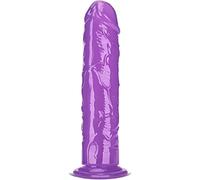 Consolador pequeño, suave y realista, juguete sexual de gelatina transparente con fuerte ventosa para mujeres/hombres/gays, juguete sexual para adultos y juegos (Morado, 21 cm)