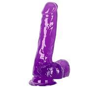 Consolador pequeño, suave y realista, juguete sexual de gelatina transparente con fuerte ventosa para mujeres/hombres/gays, juguete sexual para adultos y juegos (Morado-1, 20 cm)