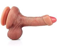 Consolador realista con testículos intactos y prepucio móvil, juguete sexual real para mujeres y hombres con ventosa fuerte, réplica de pene, sensación real